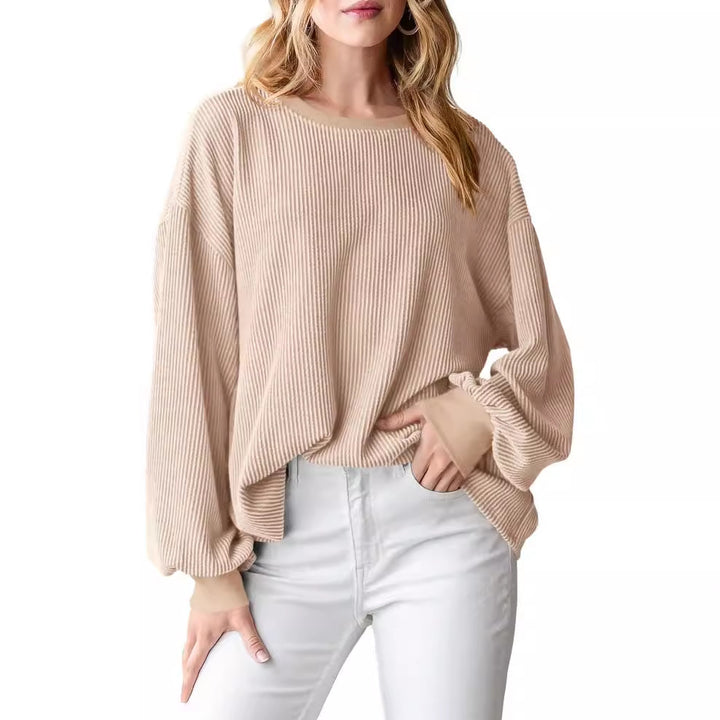 Dame afslappet sweater med ribstruktur og voluminøse ærmer Stilla