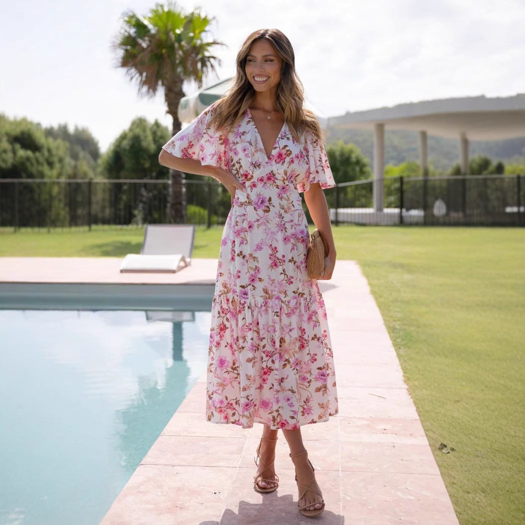 Femme Floral Maxi Kjole med flatterende Vavdesign Stilla