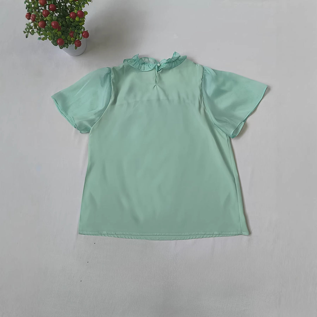 Damer Elegant Bluse med flæsedetaljer og gennemsigtige ærmer Skovae