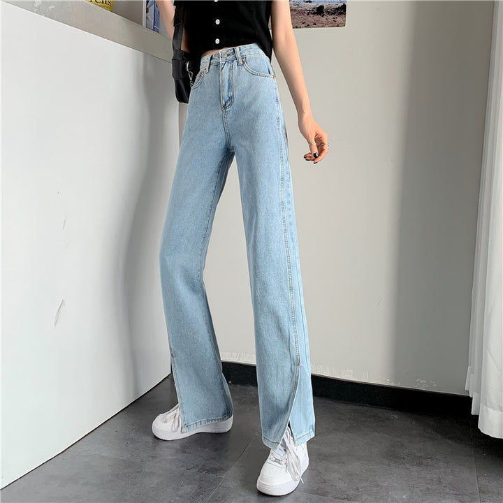 Kvindernes bredskårne jeans med sideslids Stilla