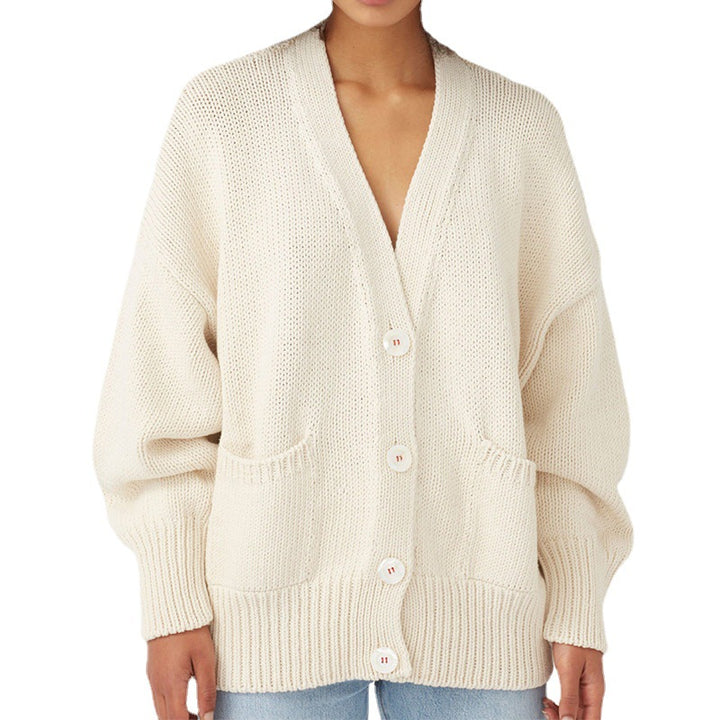 Dame Oversized Strikjakke med Lommer og V-Hals Stilla