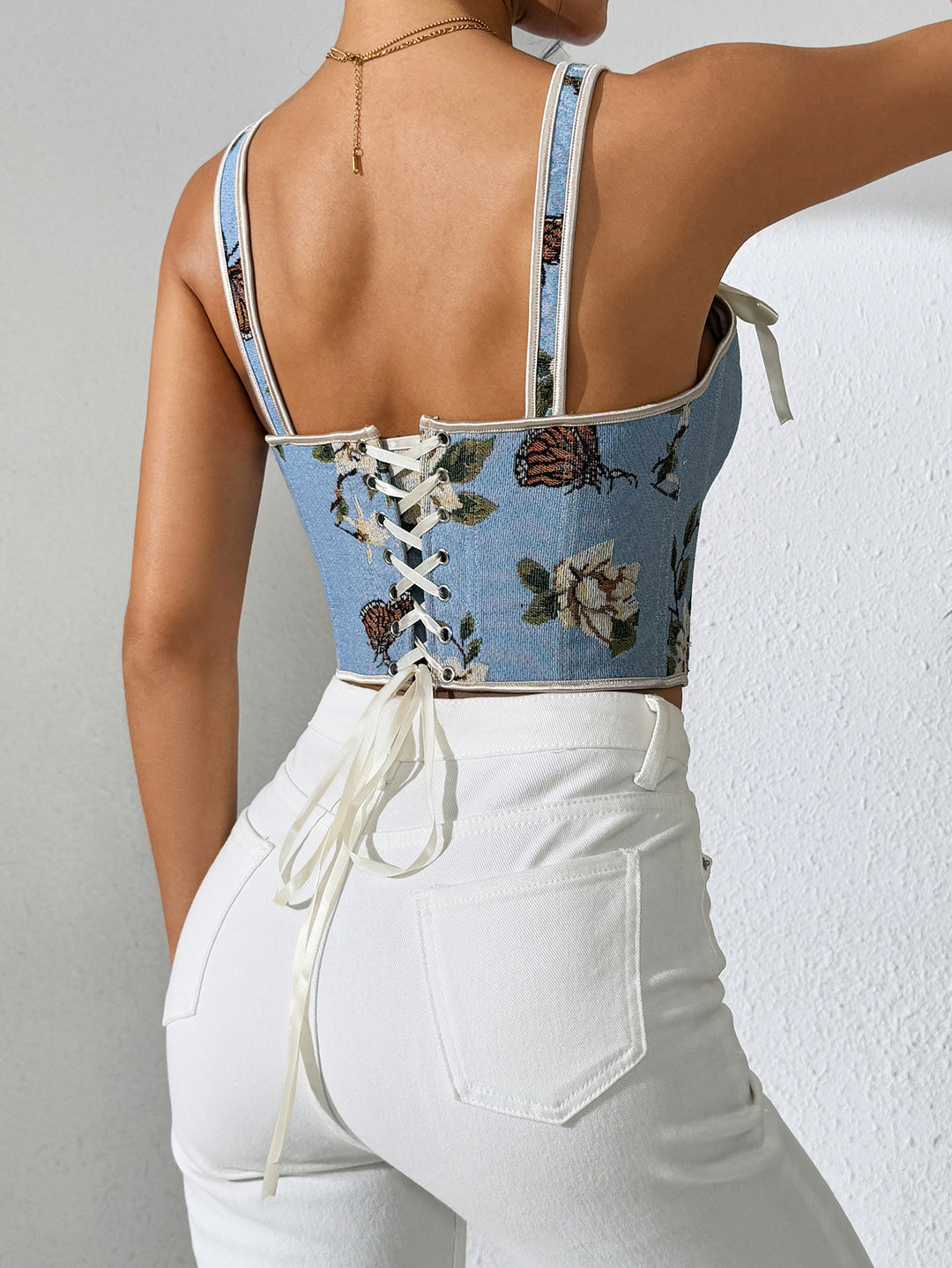 Damer Bustier med blomstret jacquardmønster og dekorative sløjfer Stilla