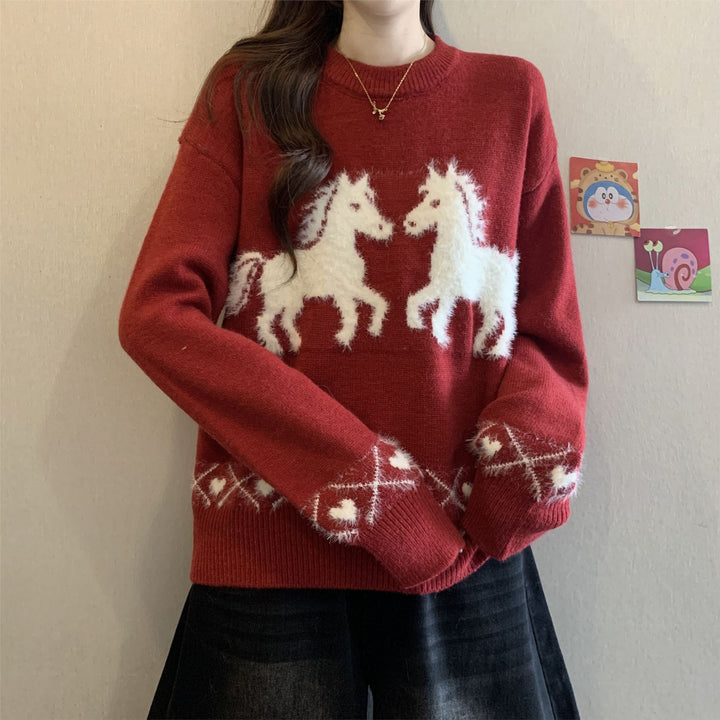 Kvindernes hyggelige sweater med enhjørningemønster Stilla