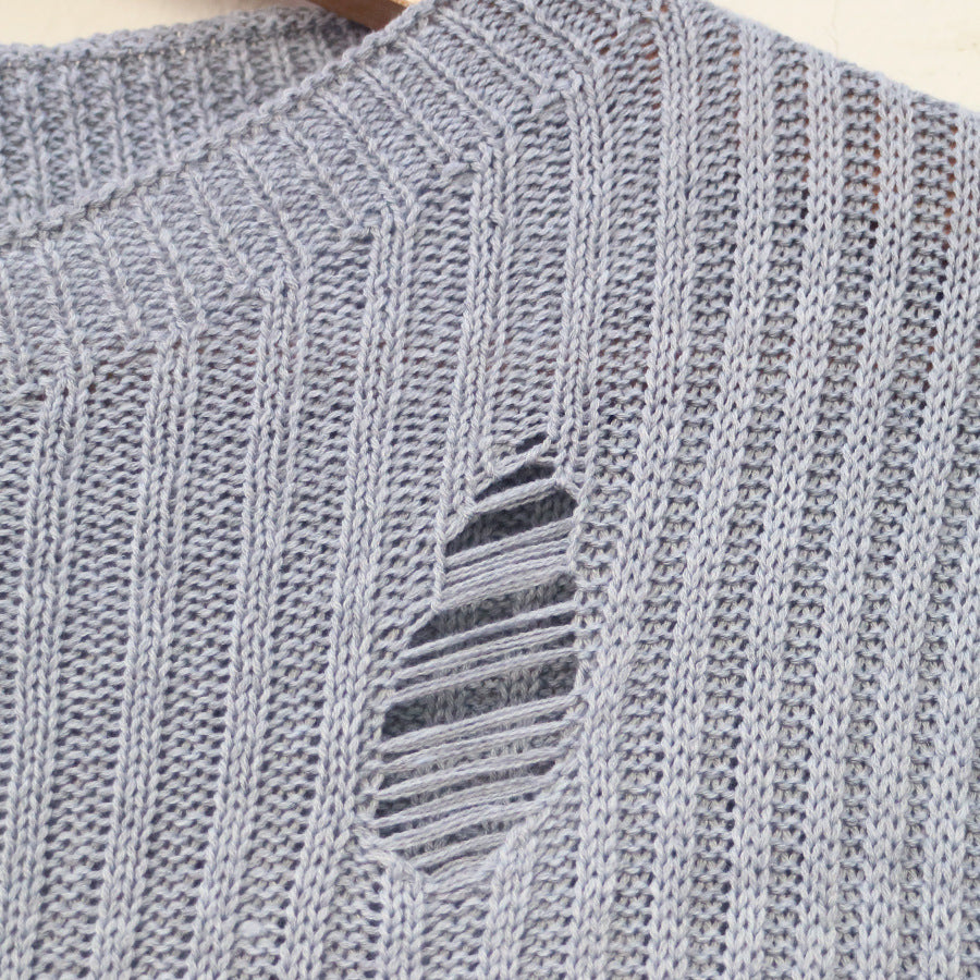 Dame afslappet strikpullover med fashionable rib og stilfulde revner Stilla