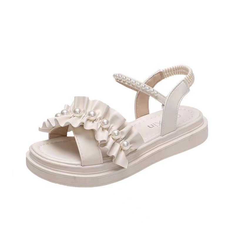 Dame sandaler med fashionable flæse-design og elegante perlepynt Stilla