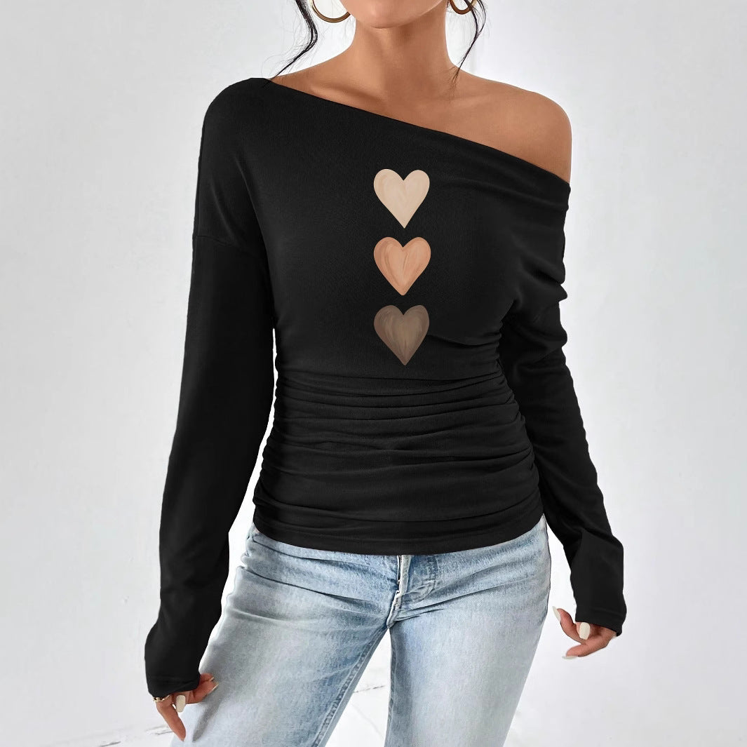 Dame Off-Shoulder Langærmet Skjorte med Rynkning Stilla