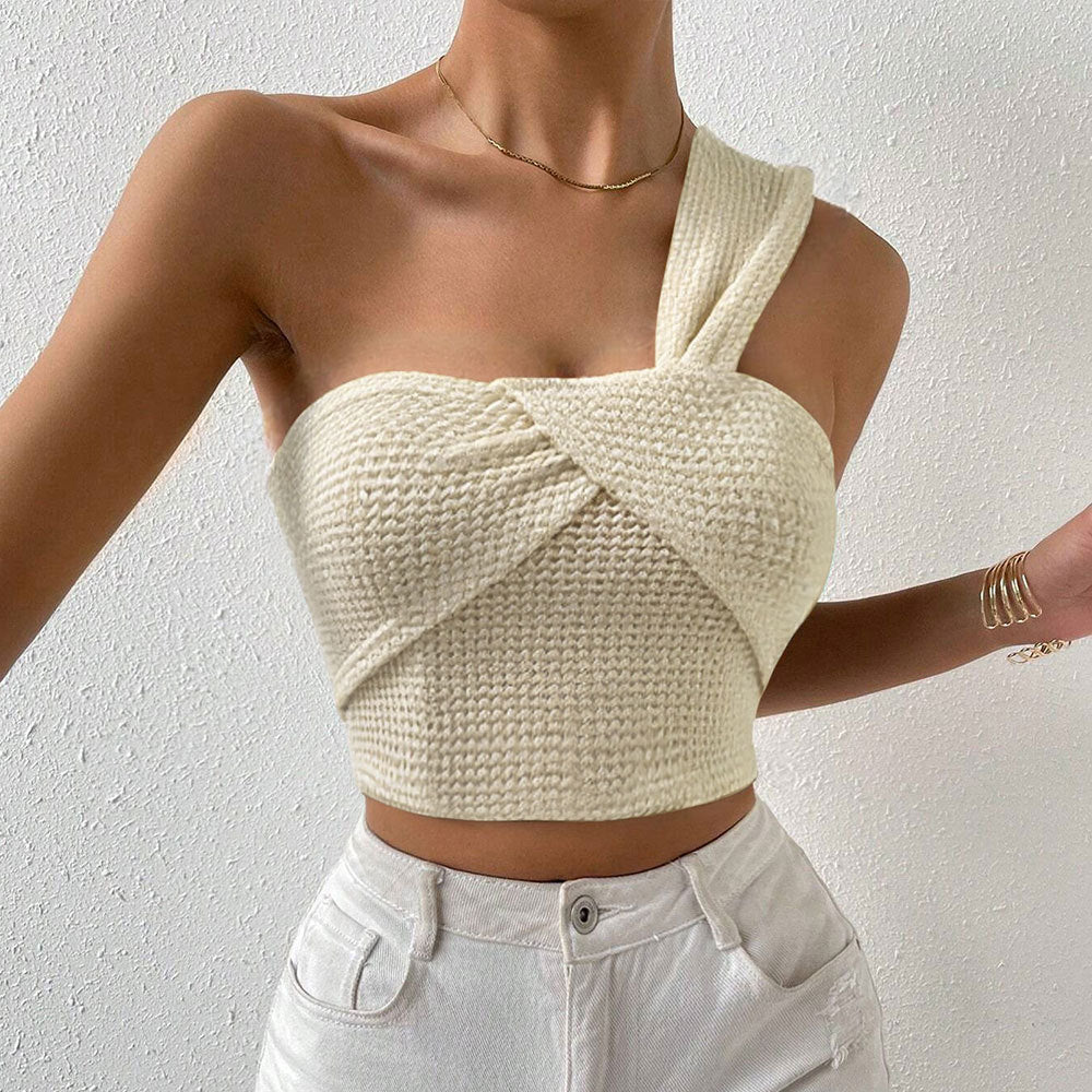 Dame elegant crop top med én skulderrem og charmerende samling Stilla