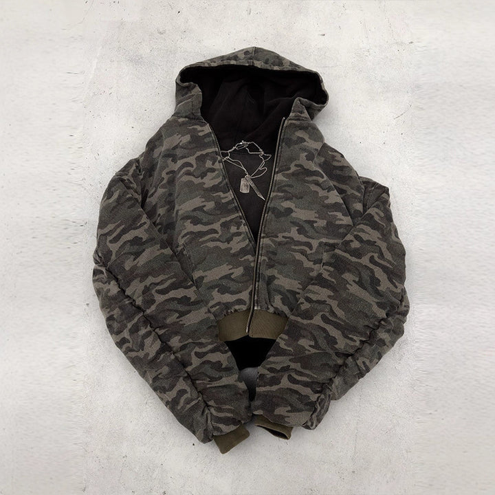 Kvinders casual camouflage bomberjakke med høj krave og lynlås Stilla