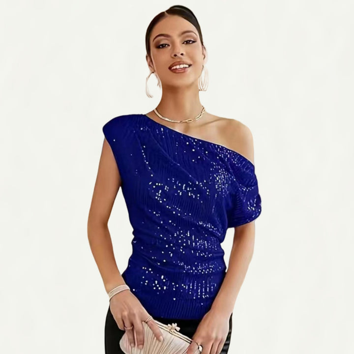 Dame Glamourøs Paliettop med asymmetrisk snit og elegant draperingsdesign Stilla
