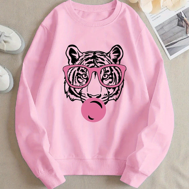 Kvinders sweatshirt med kreativ tiger design og afslappet snit Stilla