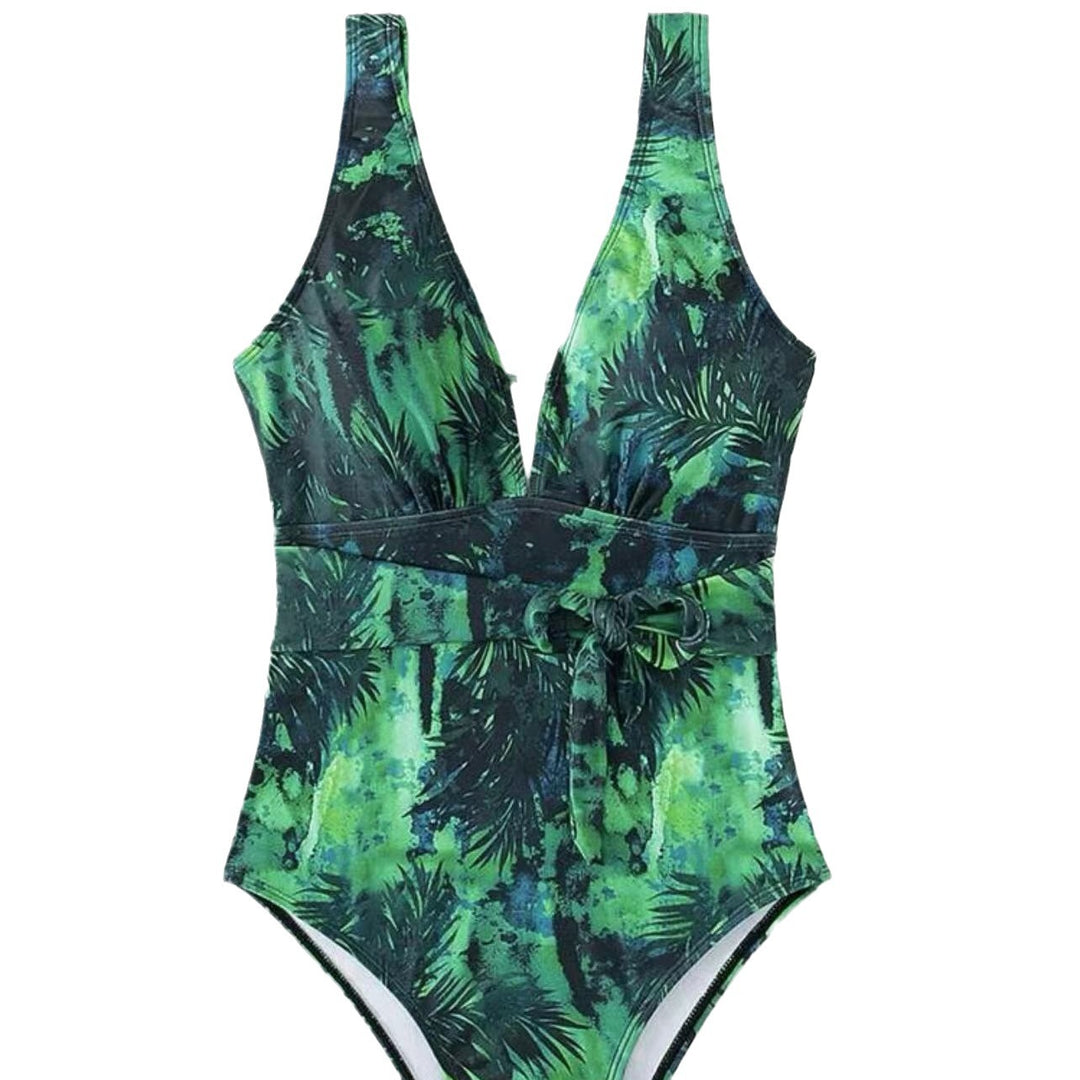 Dame one-piece badedragt med blomster indpakningsdetalje Skovae