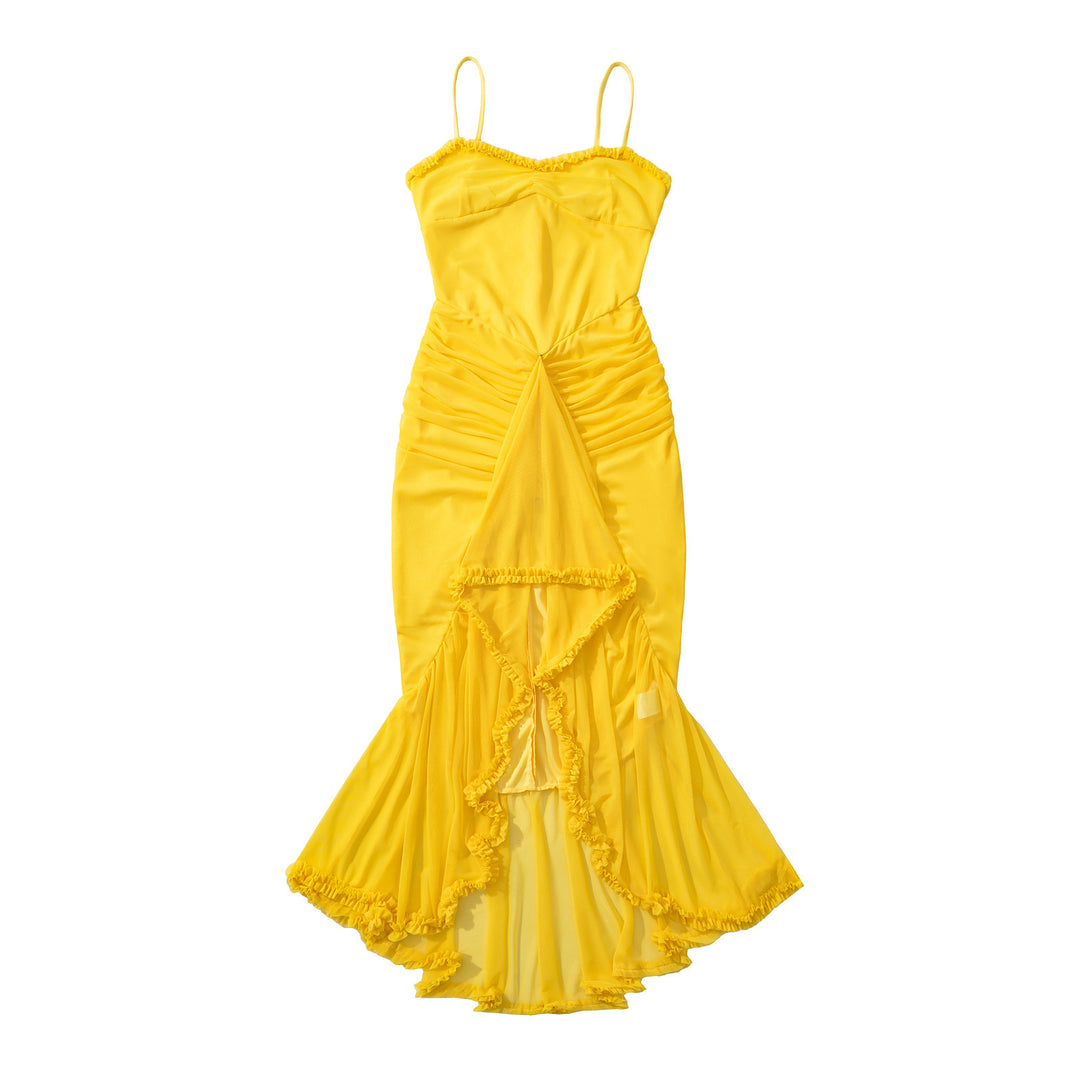 Dame elegant Maxi-kjole med justerbare spaghetti-stropper og charmerende flæse-detaljer Stilla