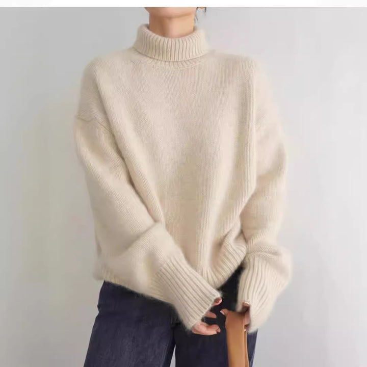 Femme Højhalset Tekstur Strikpullover Sweatshirt Stilla