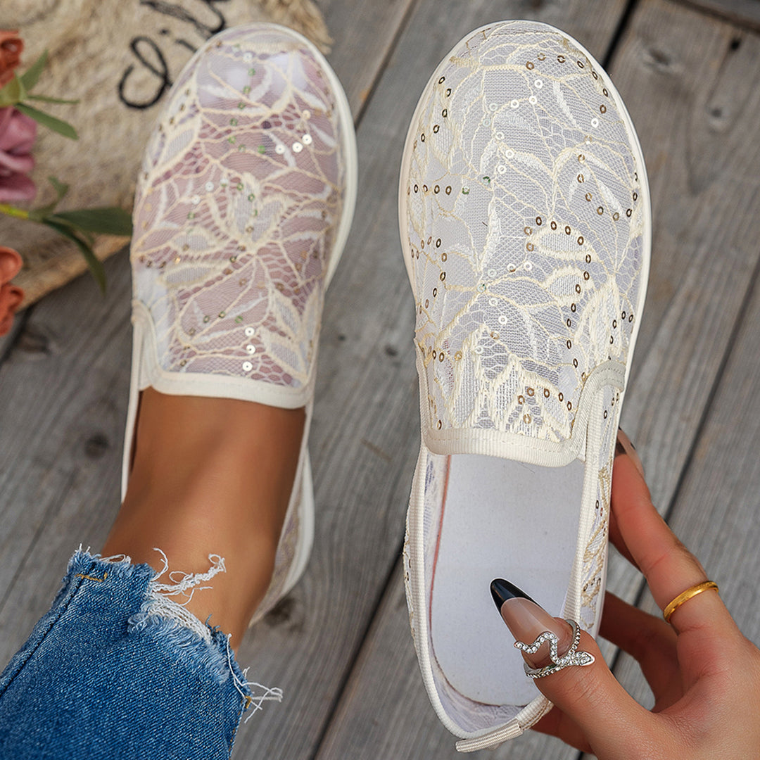 Dame Lace-Up Sneakers med glitrende strassapplikationer og åndbart overmateriale Stilla