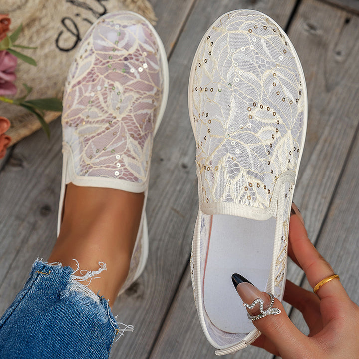 Dame Lace-Up Sneakers med glitrende strassapplikationer og åndbart overmateriale Stilla