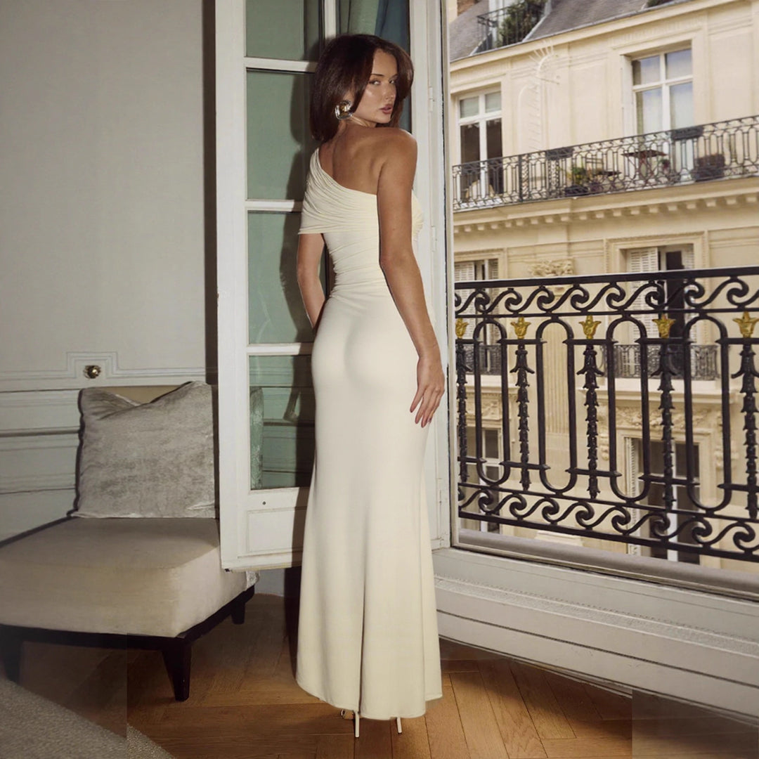 Damer Elegant One-Shoulder Maxikjole med figurtilpasset snit og legende bindebånd Skovae