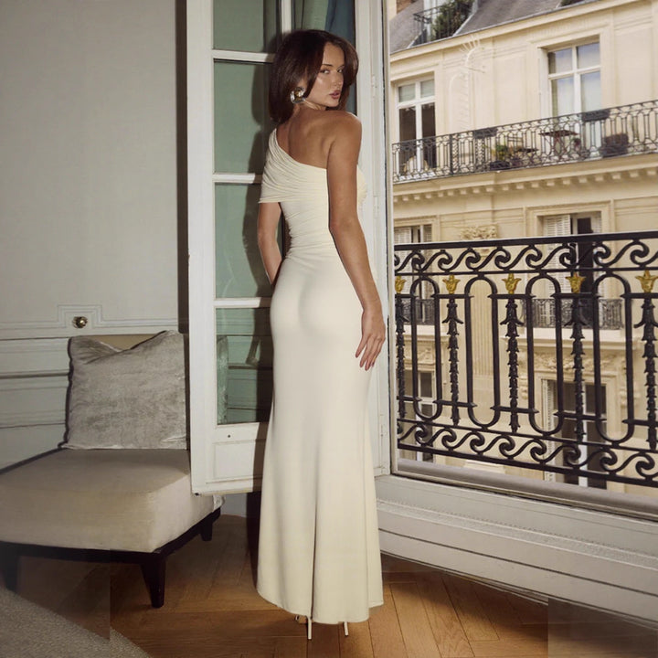 Damer Elegant One-Shoulder Maxikjole med figurtilpasset snit og legende bindebånd Skovae