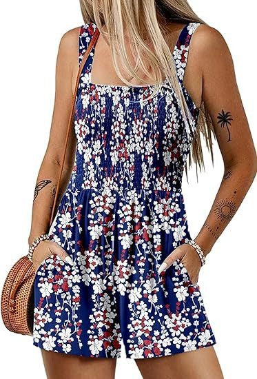Dame jumpsuit med blomster mønster og praktiske lommer Stilla