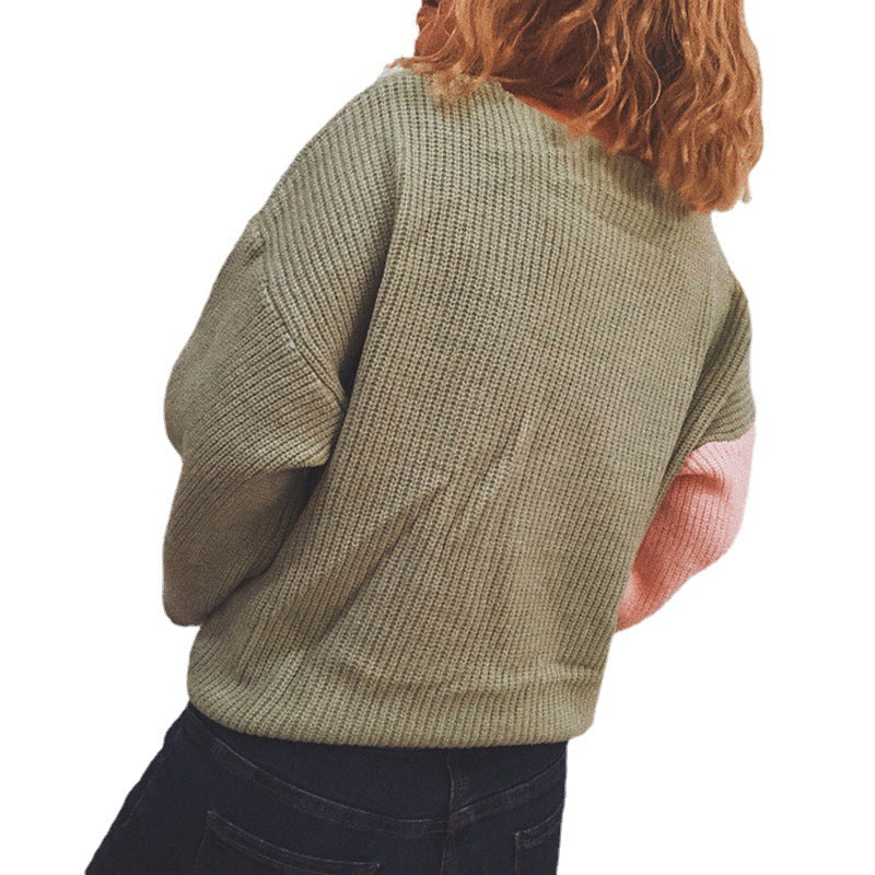 Kvinders strikket sweater med moderne omslagdesign og brede ærmer Stilla