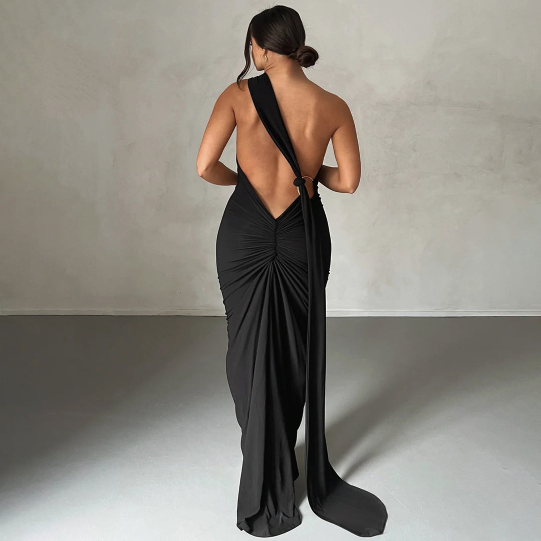 Damer Elegant One-Shoulder Maxikjole med figursyet Silhuet Skovae