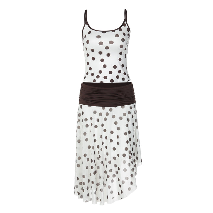 Dame Legende Polka Dot Kjole med Rysjedetaljer og Elastisk Taljebånd Skovae