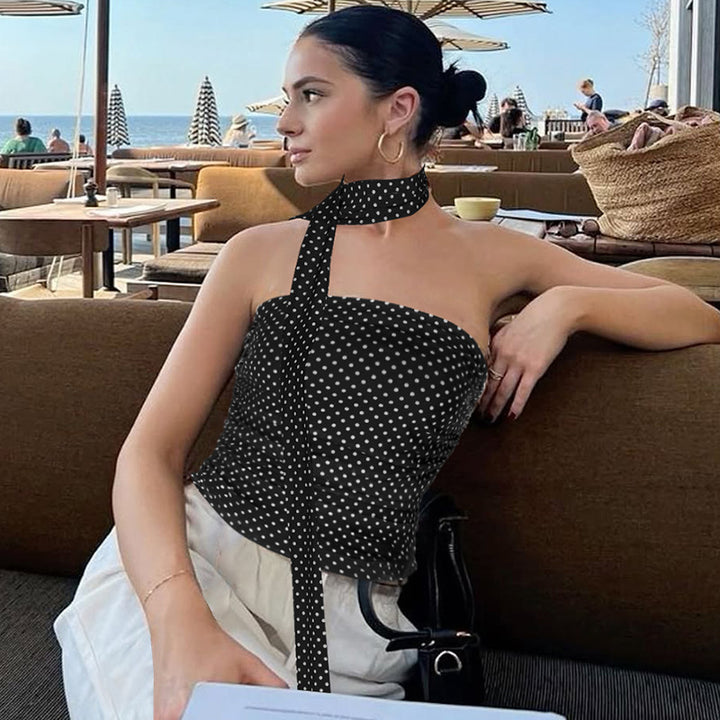 Dame Polka-Dots Bandeau-top med bindebånd og elastisk materiale Stilla