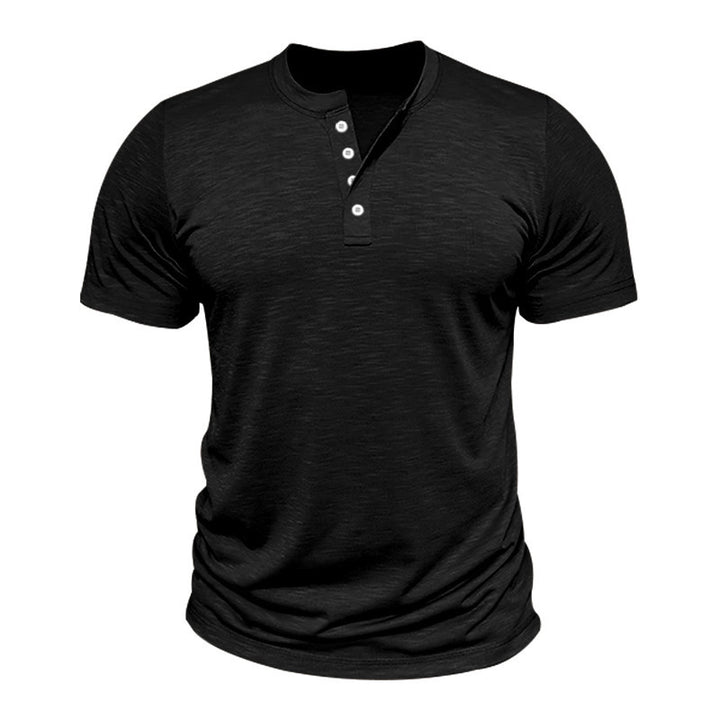 Herre kortærmet Henley T-shirt med dekorative knapdetaljer og glat overflade Stilla
