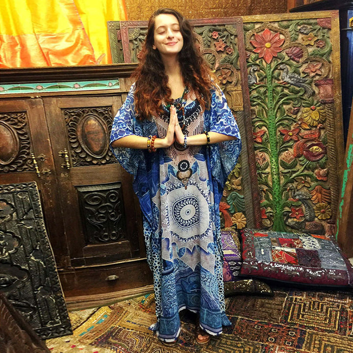 Dame Maxi-Kaftan med unikt Mandala-design Stilla