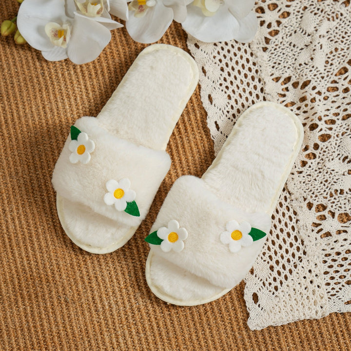 Dame hjemmesko med blomstrede applikationer og blødt pels Stilla