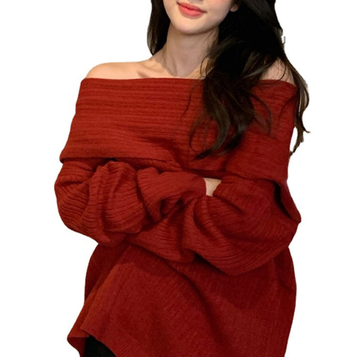 Kvinders oversized sweater med afslappet off-shoulder design og fin ribstruktur Stilla