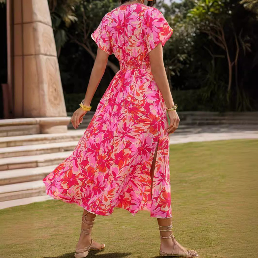 Dame Maxi-kjole med elastisk talje og blomstret design Stilla