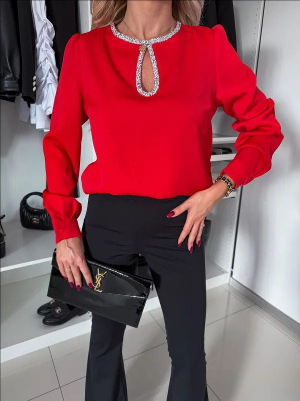 Dame elegant Bluse med glimmerdetaljer og slids Stilla