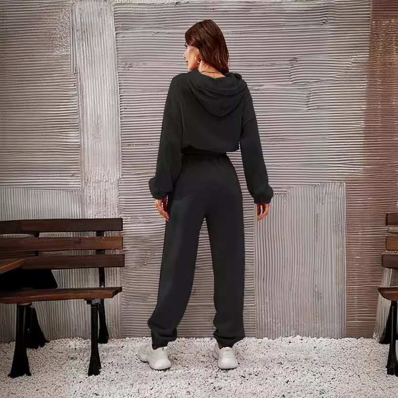 Dame Sporty Lounge-Sæt med Hætte og Elastisk Talje Stilla