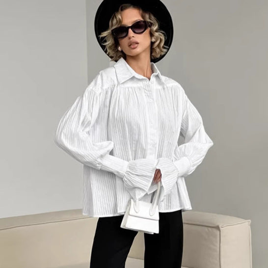 Dame Oversized Bluse med voluminøse ærmer og struktureret design Stilla