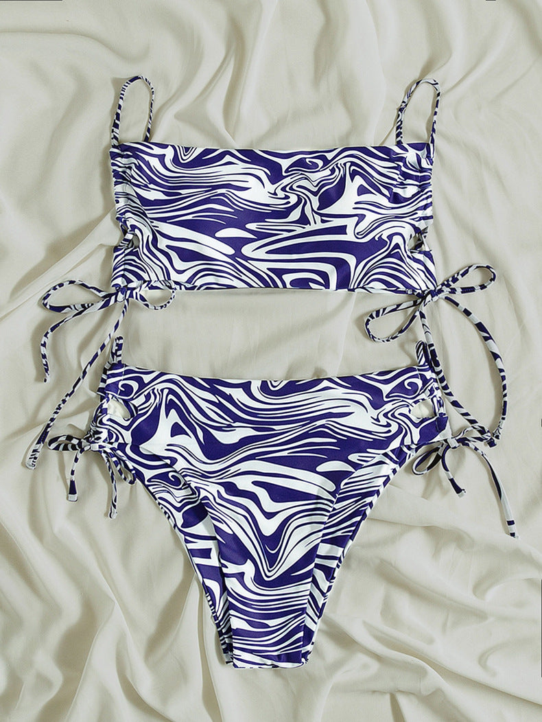 Dame Bikini-sæt med trendy bølkemønster og justerbare stropper Stilla