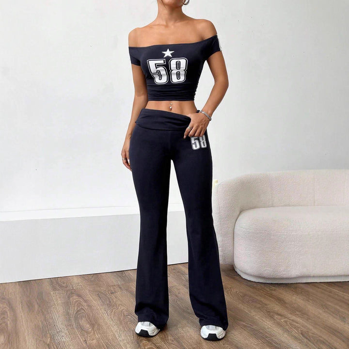 Dame Off-Shoulder Crop-Top og brede bukser sæt Skovae