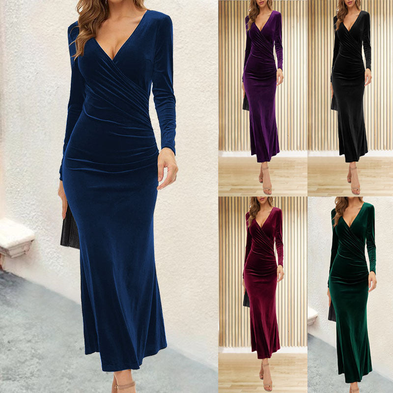 Dame Elegante Vikkeltmaxikjole i luksuriøs Velour Stilla