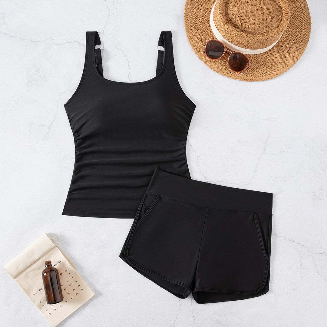 Dame Sporty Tankini-sæt med figursyet top og sporty shorts Stilla