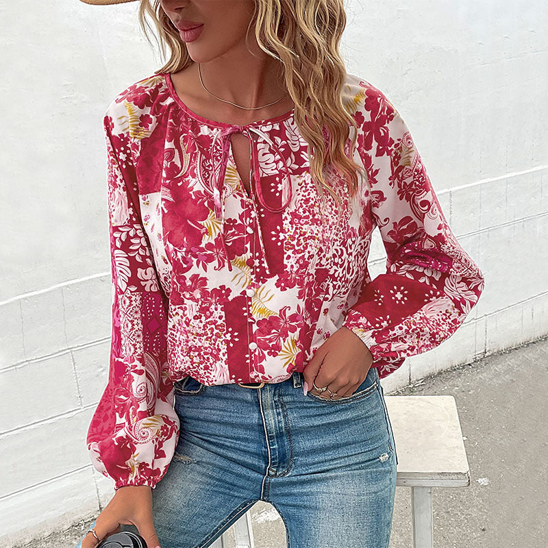 Femme Bohemian Patchwork Knap-Down Bluse Stilla