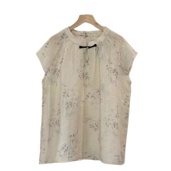 Dame Floral Print Kortærmet Bluse med Sløjfedetalje Stilla