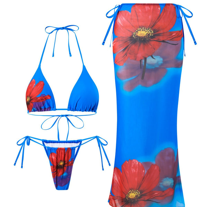 Dame bikini sæt med blomsteret indpakningsskørt og justerbare stropper Stilla