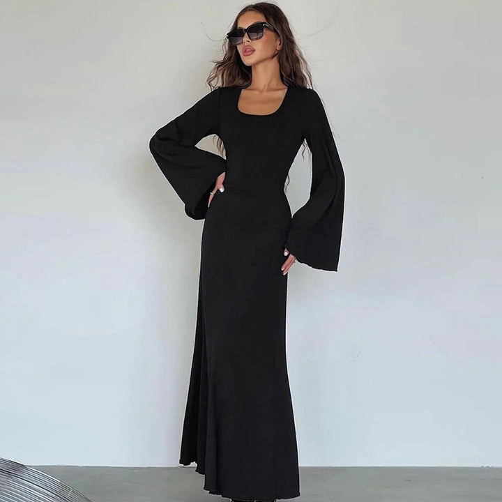 Dame Flared Sleeve Ripp Maxi Kjole Stilla
