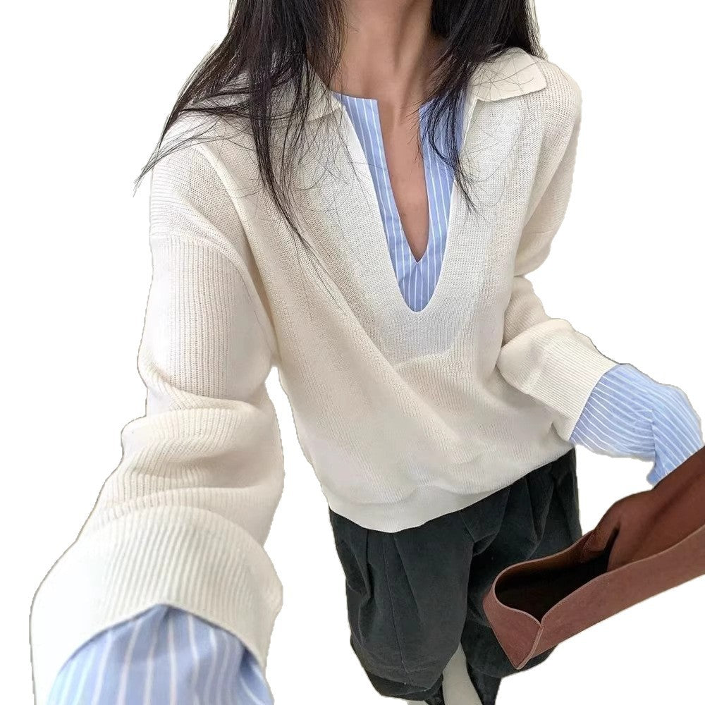 Dame Elegant Sweater med Indsat Skjortekrave Stilla