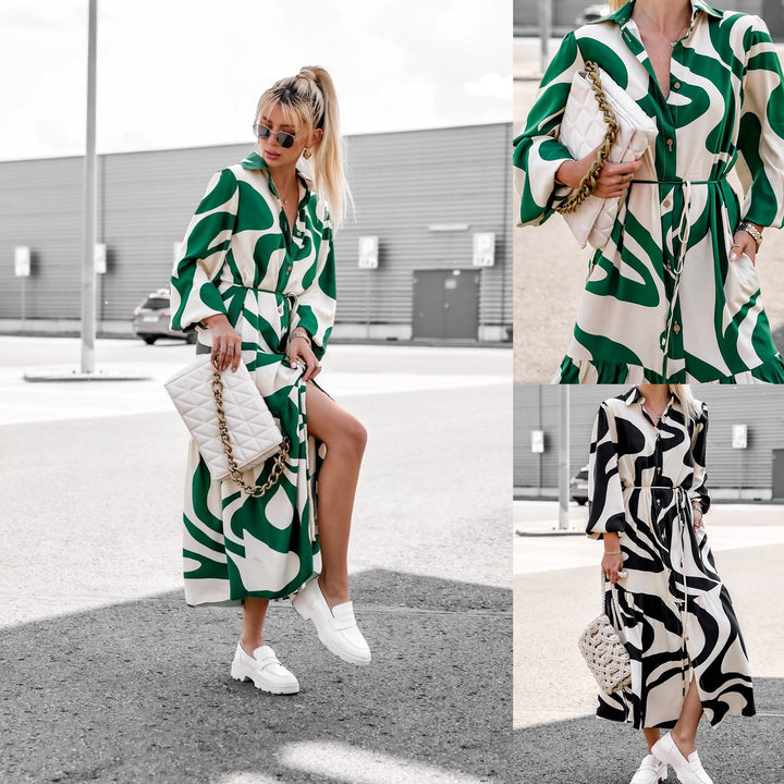 Dame Elegant Maxi Skjortekjole Stilla