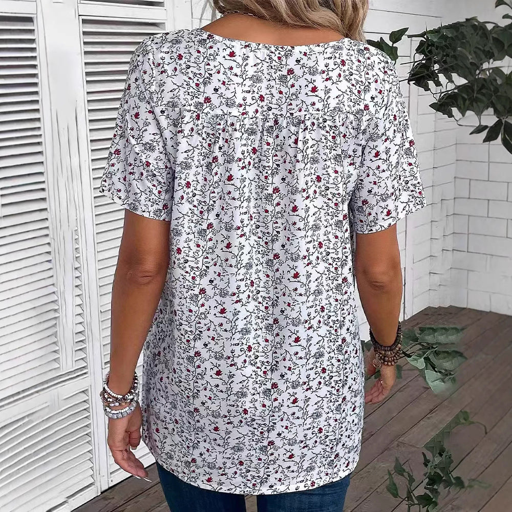 Dame Blusenshirt med floral print og dekorative trykdetailler Stilla