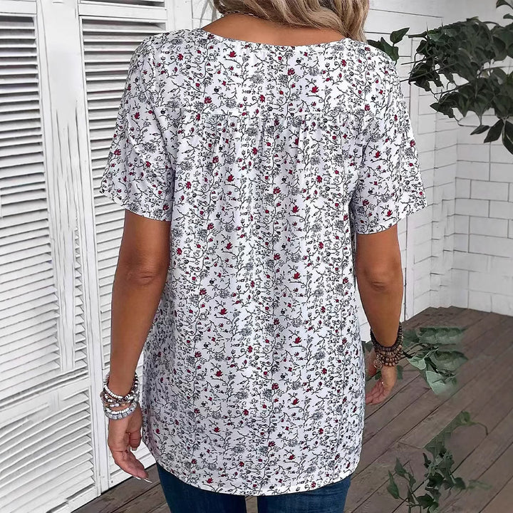 Dame Blusenshirt med floral print og dekorative trykdetailler Stilla