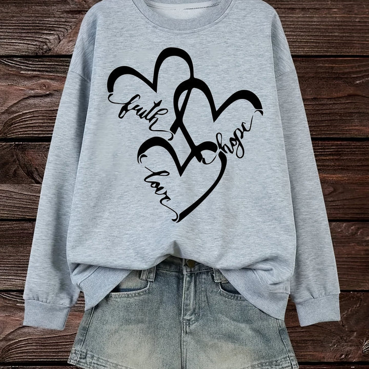 Kvindernes sweatshirt med romantisk hjertemotiv og inspirerende print Stilla