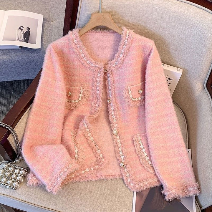 Kvinders hyggelige cardigan med dekorative perler og frynse detaljer Stilla