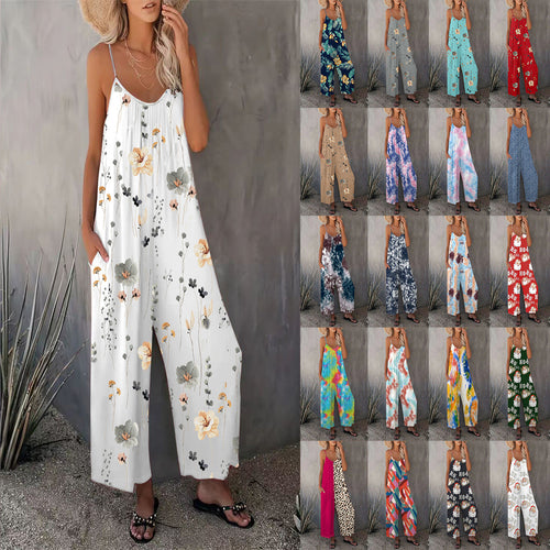 Stilla | Afslappet Sommer Print Uden Ærmer Bred Ben Jumpsuit