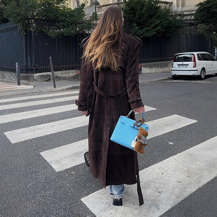 Damer Stilfuld og Komfortabel Lang Suede Trench Coat Stilla